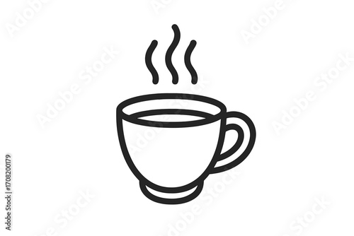 Coffee cup icon vector line art. Hot drink steam symbol. Simple minimal outline illustration for web design. Cafe beverage logo. Morning tea espresso latte break time graphic.
