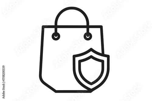 Secure shopping icon for buyer protection. Safe purchase and online payment guarantee concept. Retail store consumer safety warranty symbol. E-commerce bag with a shield.