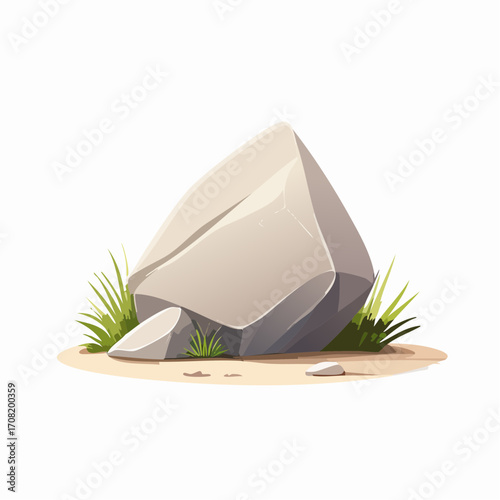 Large Grey Rock with Surrounding Grass