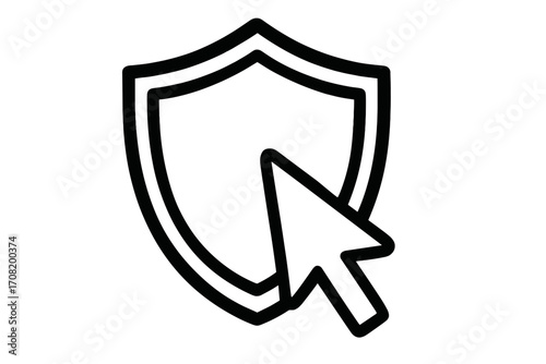 Cyber security icon with shield and cursor. Internet protection and data safety concept. Secure click for web browsing. Privacy guard symbol for firewall or antivirus software.