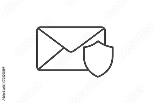 Email security thin line icon. Secure mail, message protection, and data privacy concept. Spam and phishing defense symbol. Vector illustration for web and app design.