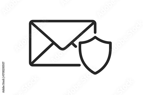 Email security shield icon concept. Secure message, data protection, and confidential communication symbol. Privacy and spam filter vector pictogram for web and apps.
