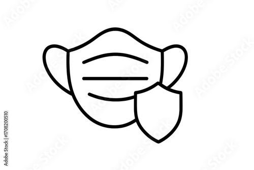 Face mask and shield icon for protection and safety. Medical concept for virus, flu, and pandemic prevention. Outline vector sign for web, apps and graphic design.