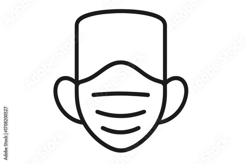 Medical face mask icon. Person wearing protective surgical mask. Virus protection concept. Health care symbol for pandemic, quarantine and disease. Line art vector illustration.