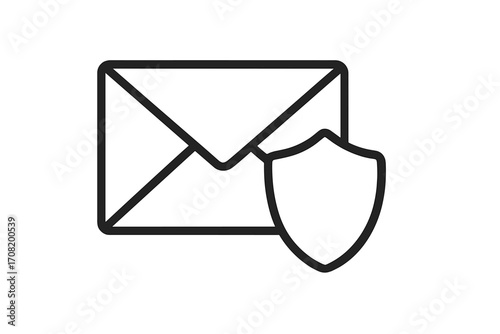 Email protection line icon. Secure message, mail security concept. Spam filter, data privacy symbol. Antivirus shield for correspondence. Cybersecurity, internet safety vector.