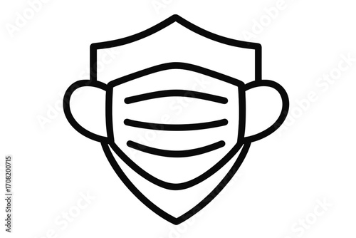 Medical face mask and shield line icon. Health protection and safety symbol. Concept for virus, pollution, and dust defense. Healthcare vector illustration for web design.