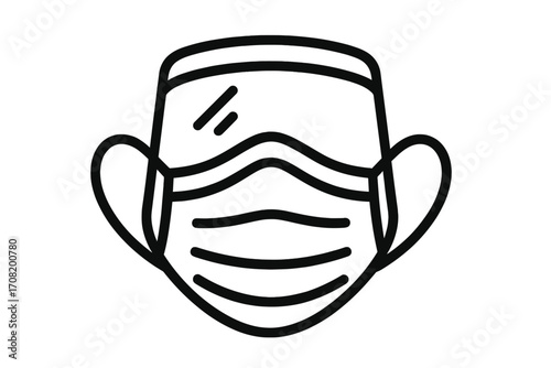 Medical face mask and shield icon. Protective personal equipment (PPE) line art symbol. Vector illustration for health, safety, virus protection, and pandemic awareness.