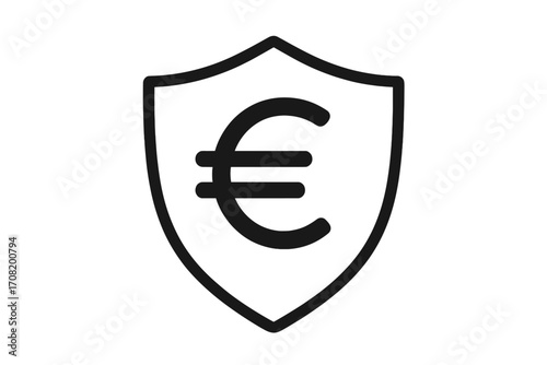 Euro money protection shield icon. Financial security and safe payment concept. Investment safety and insurance symbol. European economy and banking vector illustration.
