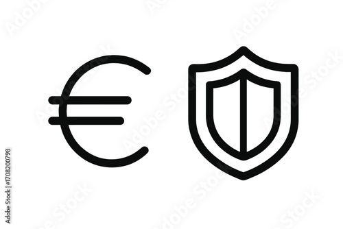 Euro money protection shield icon. Financial security concept. Investment safety and currency guarantee symbol. Vector line illustration for banking, insurance, and economy.