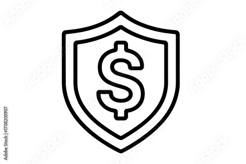 Financial security vector icon. Shield with dollar sign. Money protection, safe payment, and transaction concept. Investment insurance, wealth defense, financial guarantee.