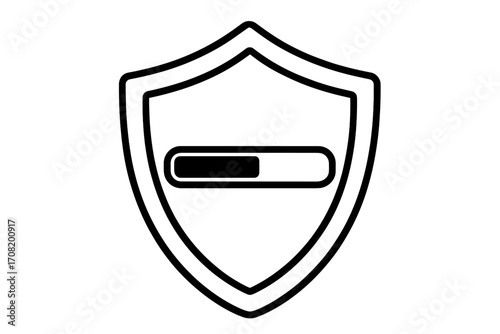 Security shield with loading bar icon. Protection progress symbol. Antivirus scanning, system update, or data download concept. Vector line art for web and app UI UX design.