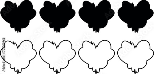 Black Zigzag Heart Illustration Hand-Drawn in Pencil, Isolated on Transparent Background – Creative Vector Artwork with Multiple Heart Variations