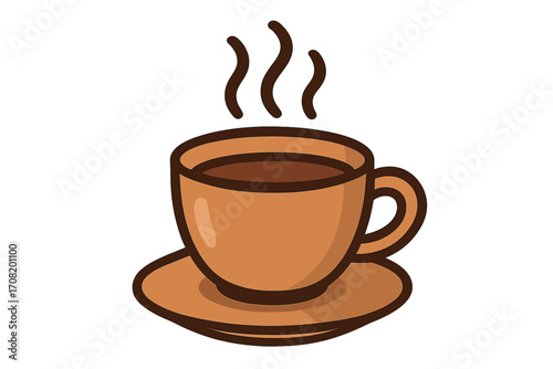 Coffee cup icon. Vector illustration of a hot drink with steam. Simple mug for cafe menu. Morning espresso or cappuccino beverage. Cartoon graphic for a coffee break.