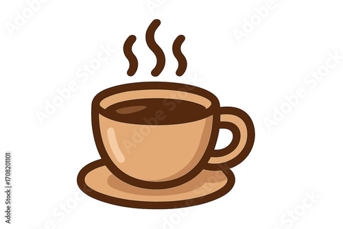 Hot coffee cup vector icon. Simple cartoon illustration of a steaming mug. Concept for cafe, espresso, latte, beverage, morning, break. Minimalist graphic symbol for app.