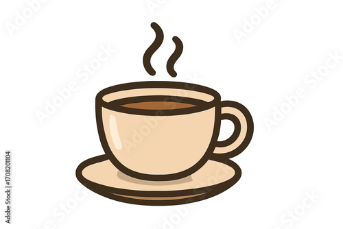 Coffee cup icon vector, simple cartoon illustration. Minimalistic flat design graphic for apps. Hot drink, tea, espresso symbol for cafe menu, coffee shop logo, breakfast.