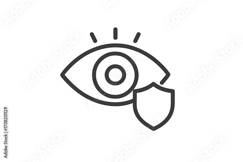 Eye with shield icon for security and protection. Vision care, health insurance symbol. Privacy, safety, and data defense concept. Minimalist line art vector illustration.
