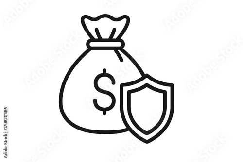 Money protection icon. Financial security and insurance concept. Secure savings and investment guard symbol. Wealth protection and capital safety with financial shield icon.