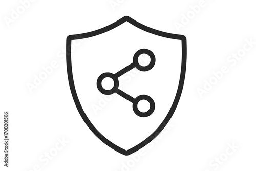 Secure sharing icon. Data protection and network security concept. Private connection and safe share symbol. Cybersecurity pictogram with shield. Privacy guard for web and apps.