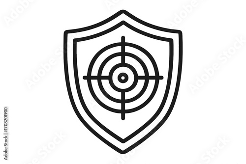 Shield with target icon. Security and protection concept. Defense, goal, aim, and focus symbol. Vector outline for cybersecurity, threat hunting, and data privacy.
