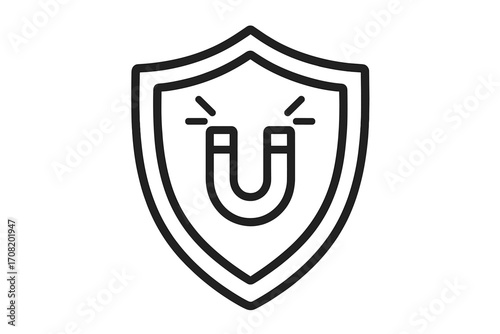 Shield with magnet icon for lead generation, client attraction and customer retention. Metaphor for inbound marketing strategy, brand loyalty, safety, and user engagement.