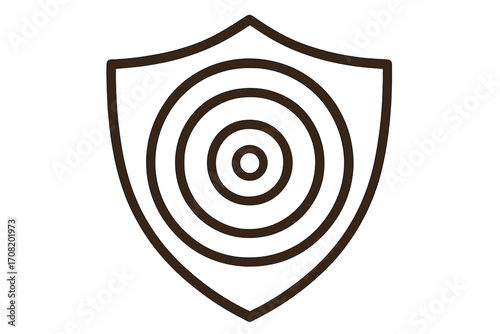 Targeted protection shield icon. Concept security, defense, aim, goal, precision, accuracy, business strategy. Vector outline graphic for web, app, cybersecurity, marketing.