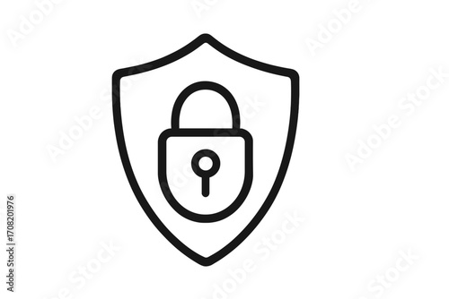 Security icon with shield and padlock. Symbol of protection, safety, and data privacy. Concept for cybersecurity, defense, and antivirus guard. Simple thin line vector.