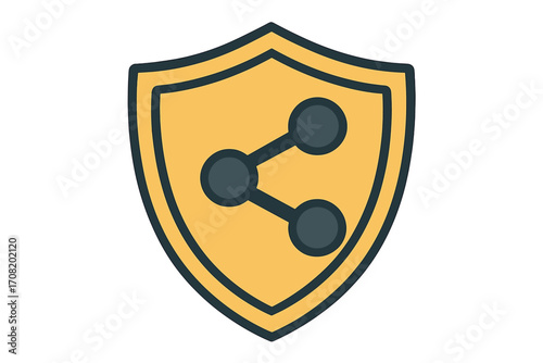Secure sharing vector icon. Shield with share symbol for network security & data protection. Concept for safe social media, private communication, and privacy.