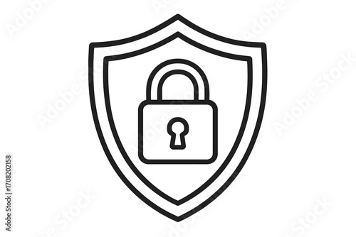 Shield with padlock line icon. Security, protection, and safety concept. Vector symbol for data privacy, cybersecurity, and defense. Web guard pictogram. Secure access sign.