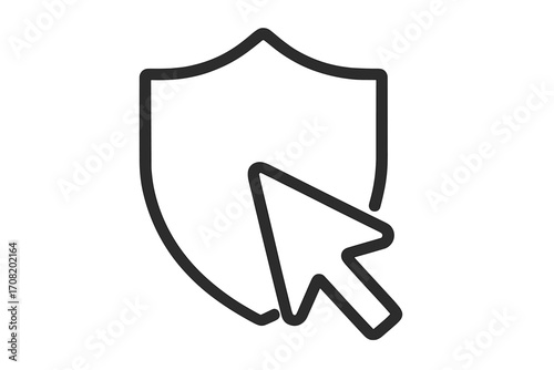 Safe click shield cursor icon. Internet security, web protection, antivirus software concept. Data privacy, cybersecurity, trusted website symbol. Vector outline illustration.