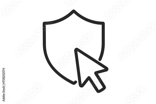 Safe click vector line icon. Internet security & data protection concept. Shield with cursor arrow for secure browsing, online privacy, vpn service, & antivirus software.