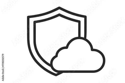 Security protection shield with cloud outline and syringe vaccination icon, healthcare antivirus illustration, medical safety vector, digital health and immunization concept