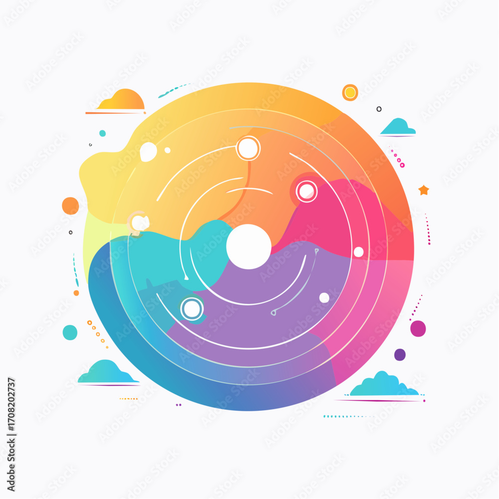 Fototapeta premium Abstract Colorful Circular Design with Pastel Hues and Wavy Lines