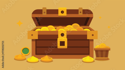 Pirate treasure chest overflowing with gold coins vector illustration scalable eps icon