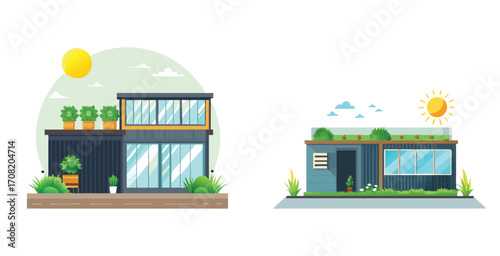 Modern container home constructed from repurposed shipping containers Vector art design