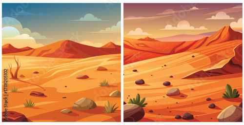 Sandy soil in the australian outback showing granular texture and scattered dry vegetation Vector art design