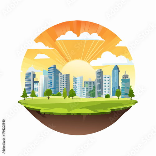 Cityscape at sunrise morning landscaped vector illustration graphic design