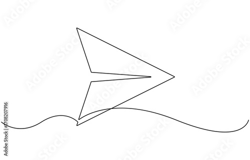 Paper plane continuous one line drawing.