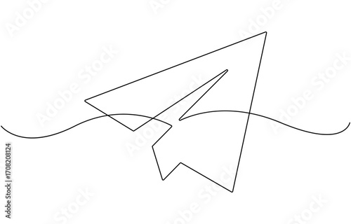 Paper plane continuous one line drawing.