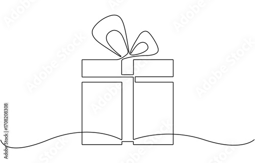 Hand drawn gift box continuous one line icon. 