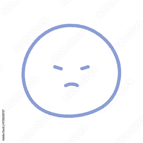 不機嫌な表情の手書きの青い絵文字アイコン - シンプルでかわいいムッと怒っている顔のイラスト素材