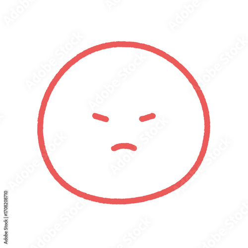 不機嫌な表情の手書きの赤い絵文字アイコン - シンプルでかわいいムッと怒っている顔のイラスト素材