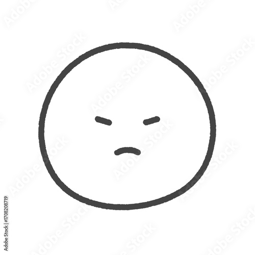 不機嫌な表情の手書きの黒い絵文字アイコン - シンプルでかわいいムッと怒っている顔のイラスト素材