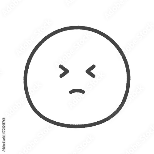 顔をしかめている黒い線画の絵文字 - ぎゅっと目をつぶっている我慢やツラい表情のイメージアイコン素材