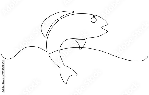 Fresh salmon fish in continuous line art drawing.