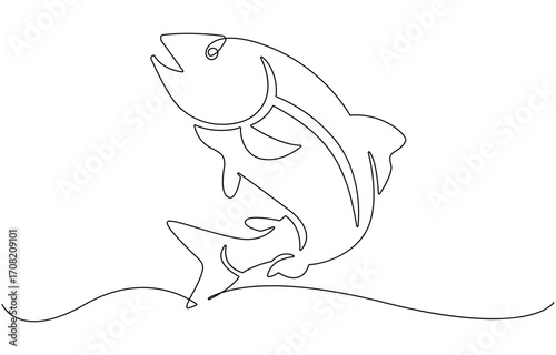 Fresh salmon fish in continuous line art drawing.