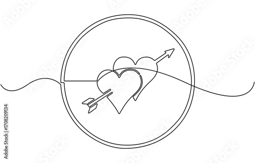 Continuous line drawing of two hearts.