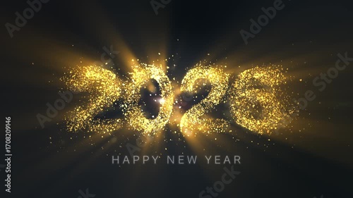 Happy New Year 2026 Celebration with Golden Sparkling Particle Light Background