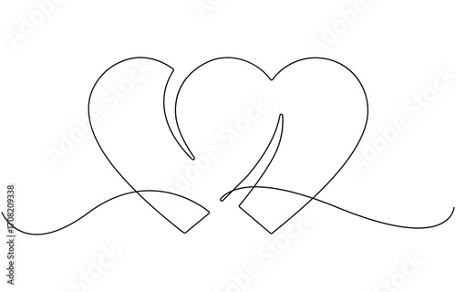 Continuous line drawing of two hearts.