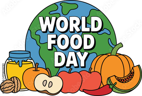 Celebration of global harvest and healthy eating with fresh produce and the Earth.