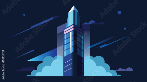 Sleek modern skyscraper reaching into the clouds vector illustration scalable eps icon